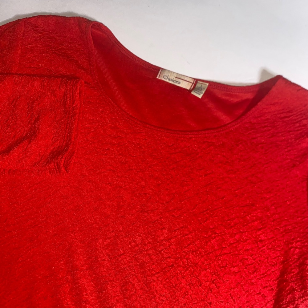 Choices Red Crinkle Textured Scoop Neck 3/4 Sleeve Top Large Made in USA Q230